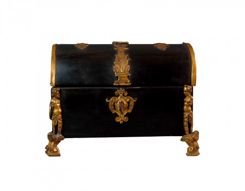 17th Italian Ebony Gilt Bronze and Diaspre Domed Box