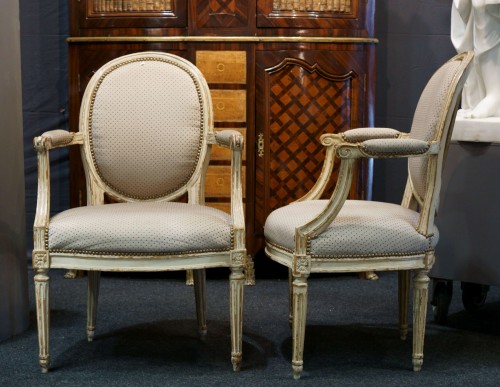 18th Pair Of Neoclassical Armchairs Stamped Pierre Remy - Seating Style Louis XVI