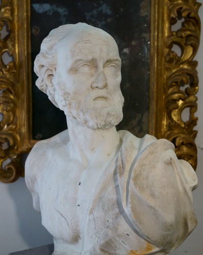Imposant buste en marbre de Diogène Italie 18e siècle - Sculpture Style 