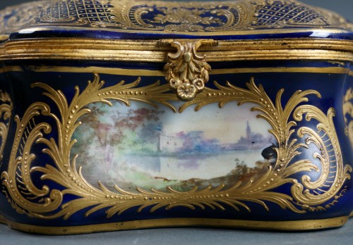 Antiquités - Coffret en porcelaine bleue d Sèvres Napoléon III