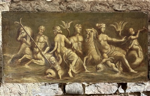 XVIIIe siècle - Grisaille avec Tritons et Néréides, Italie 18e siècle