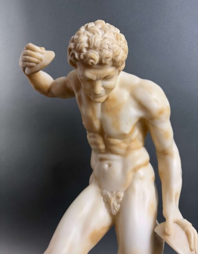 Sculpture  - 19th Large Alabaster Satyr With Cymbals