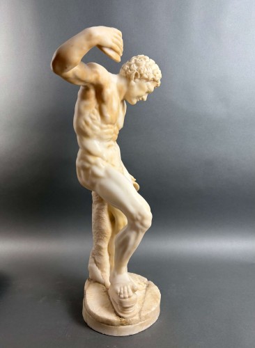 19th century - 19th Large Alabaster Satyr With Cymbals