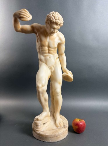 Antiquités - 19th Large Alabaster Satyr With Cymbals