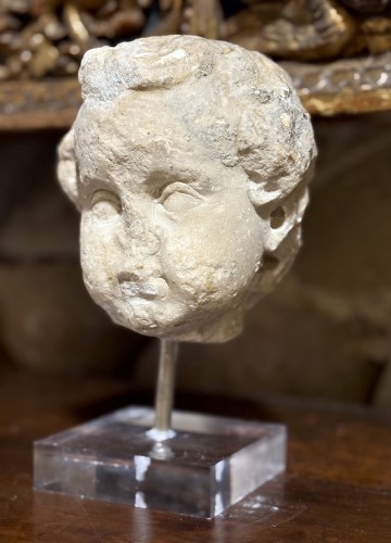 17th Roman Baroque Marble Head Putto - Sculpture Style Louis XIV