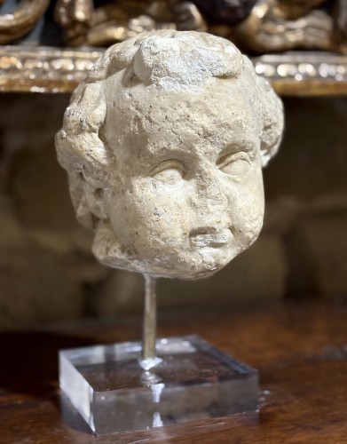 Sculpture  - 17th Roman Baroque Marble Head Putto