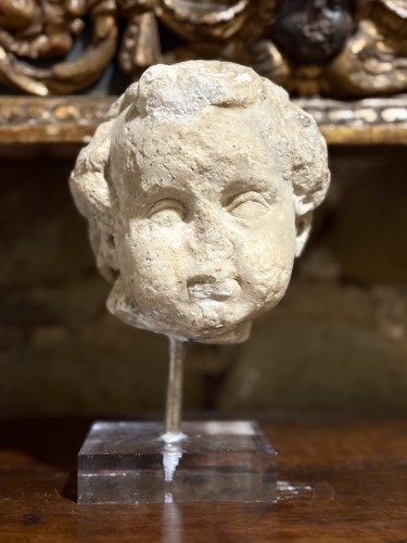 17th century - 17th Roman Baroque Marble Head Putto