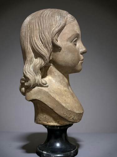 Buste de Virginie-Constance Lemercier en terre cuite - Sculpture Style Restauration - Charles X