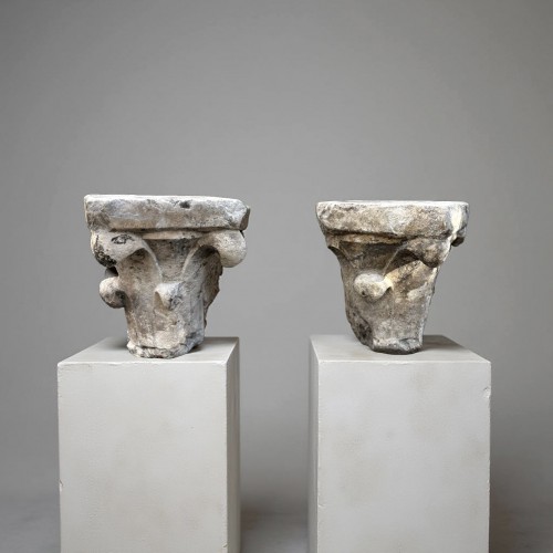 Paire de chapiteaux médiévaux en marbre, Lombardie XIIe siècle - Antichità San Felice