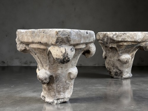 XIe au XVe siècle - Paire de chapiteaux médiévaux en marbre, Lombardie XIIe siècle