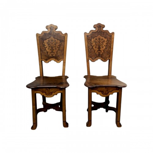 Paire de chaises narquetés de Vénétie, début XVIIIe siècle