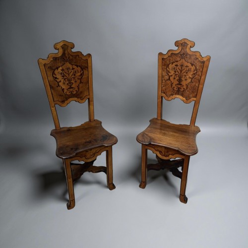 Louis XIV - Paire de chaises narquetés de Vénétie, début XVIIIe siècle