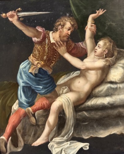 Early 17th Oil on Slate "Tarquin and Lucretia"