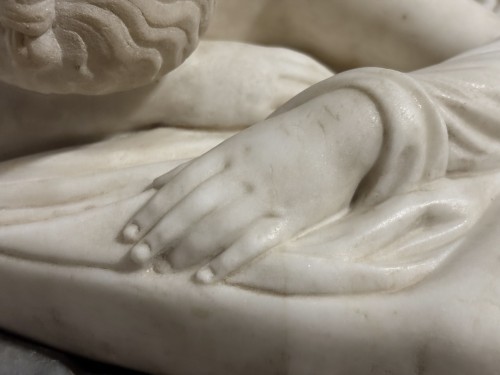 Sleeping Hermaphroditus, Large Neoclassical White Marble Sculpture - 