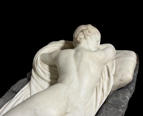 Empire - Sleeping Hermaphroditus, Large Neoclassical White Marble Sculpture