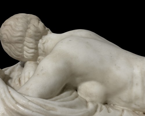 Antiquités - Sleeping Hermaphroditus, Large Neoclassical White Marble Sculpture