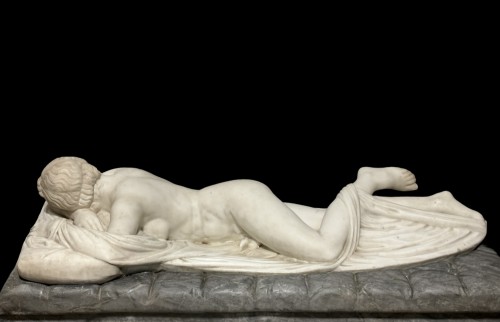Antiquités - Sleeping Hermaphroditus, Large Neoclassical White Marble Sculpture