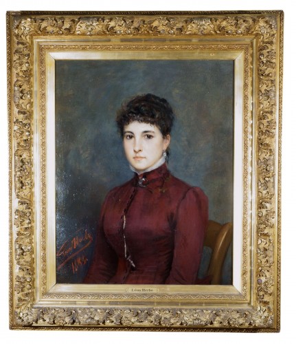 Léon Herbo (1850-1907) Grand Portrait de jeune femme, daté 1884