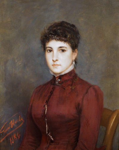 Tableaux et dessins Tableaux XIXe siècle - Léon Herbo (1850-1907) Grand Portrait de jeune femme, daté 1884