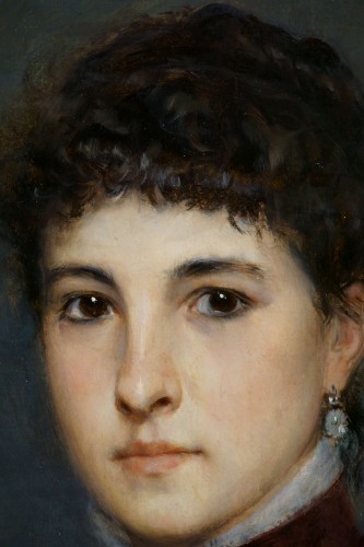 Antiquités - Léon Herbo (1850-1907) Grand Portrait de jeune femme, daté 1884