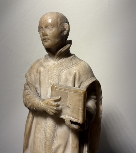 17th Italian Baroque Alabaster Sculpture Of Saint Ignatius Of Loyola - 