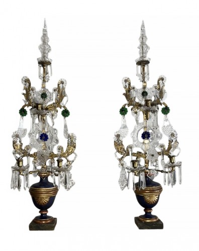 Paire de girandoles Louis XVI  en cristal Bronze Doré