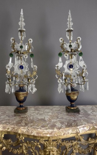 Pair Of Louis XVI-style Windmill Candlesticks In Crystal And Gilded Bronze - Lighting Style Louis XVI