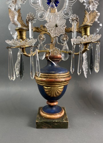 Pair Of Louis XVI-style Windmill Candlesticks In Crystal And Gilded Bronze - 