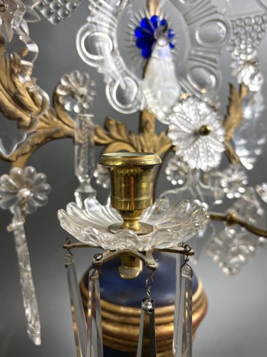 Antiquités - Pair Of Louis XVI-style Windmill Candlesticks In Crystal And Gilded Bronze