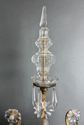 Antiquités - Pair Of Louis XVI-style Windmill Candlesticks In Crystal And Gilded Bronze