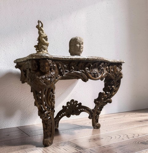 Furniture  - Large French Louis XV Console Table In Natural Wood