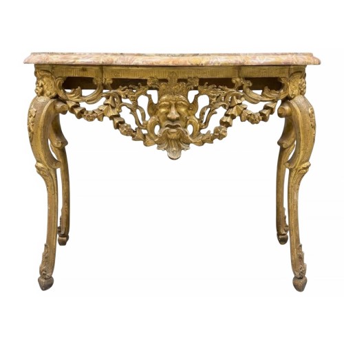Console à Mascaron Louis XV en bois doré, Italie 18e