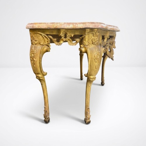 Furniture  - 18th Italian Rococo-style Console Table In Gilded Wood Grotesque Mask