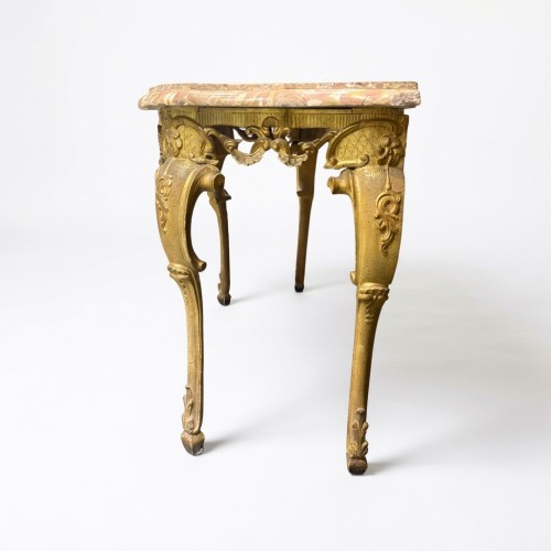 18th Italian Rococo-style Console Table In Gilded Wood Grotesque Mask - 