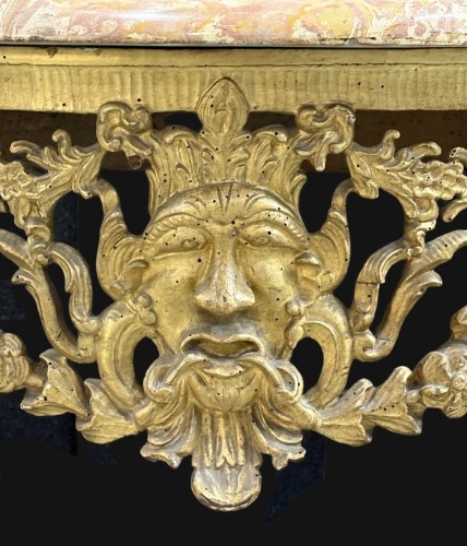 18th century - 18th Italian Rococo-style Console Table In Gilded Wood Grotesque Mask