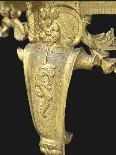 Antiquités - 18th Italian Rococo-style Console Table In Gilded Wood Grotesque Mask