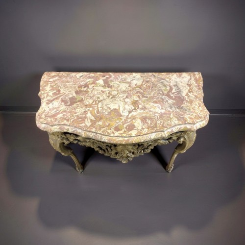 Antiquités - 18th Italian Rococo-style Console Table In Gilded Wood Grotesque Mask