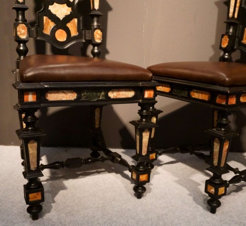 Pair of Pietra Dura Marquetry Chairs, Florence, 19th C. - 