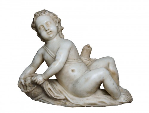 17th Italian Baroque Putto Marble Sculpture 