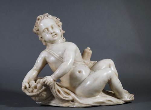 XVIIe siècle - Niccolò Tribolo (1500-1558) cercle de, Important Putto en marbre sculpté