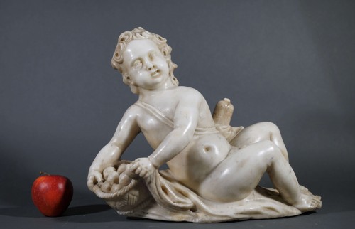 Niccolò Tribolo (1500-1558) cercle de, Important Putto en marbre sculpté - Louis XIV