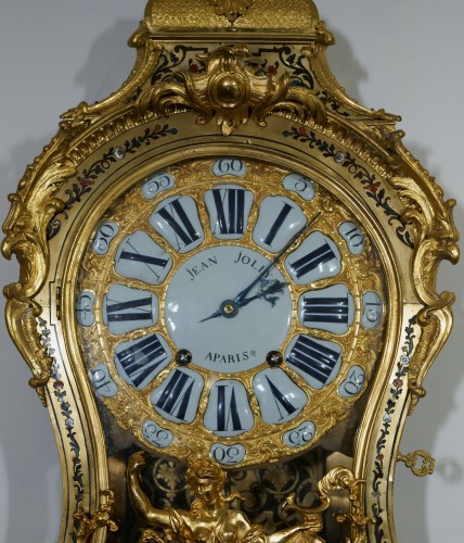 Cartel d'applique Louis XV au C couronné Marqueterie Boulle aux cinq couleurs - Horlogerie Style Louis XV