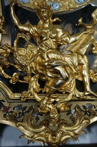 18th century - Louis XV Applique Cartel with crowned C Boulle Marquetry in five colors