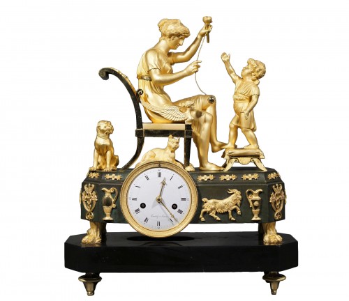 "The Cup-and_ball Lesson", Empire Ormolu Bronze Mantel Clock