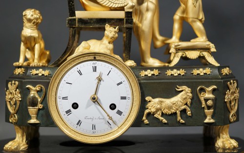 Horlogerie Pendule - «La leçon de bilboquet», Pendule d'époque Empire