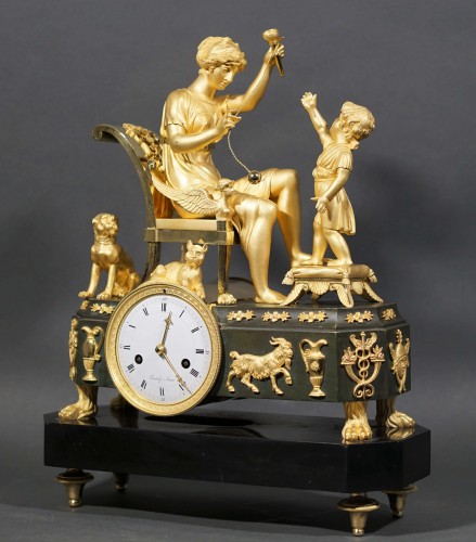 &quot;The Cup-and_ball Lesson&quot;, Empire Ormolu Bronze Mantel Clock - 