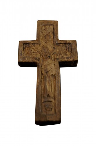 Croix orthodoxe Byzantine bois sculpté et argent du 17e siècle