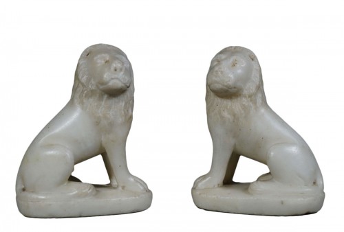 Pair of small marble guardian lions, Venice, 16th century.