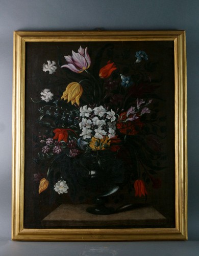 17th century - Flowers in Carafe-Giacomo Recco (Napoli, 1603-1653)-Still Life