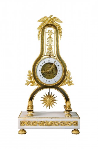 Pendule lyre à mouvement squelette d'poque Louis XVI